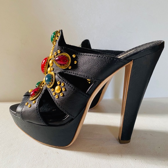 $750 MIU MIU Multicolor Stone Stud Platform 38.5 - Picture 6 of 16